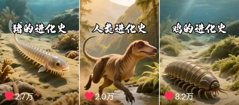 抖音视频杀疯了—动物进化史，创作者伙伴计划流量杠杠滴-壹器呵成